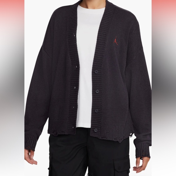 Jordan Distressed Cardigan Black  Knitted Button-Up Cardigan - Picture 1 of 4